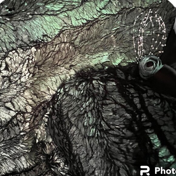 One-of-a-Kind Handmade Teal & Black Witch's Hat w/Decorative Flower & Black Bow - Picture 12 of 13